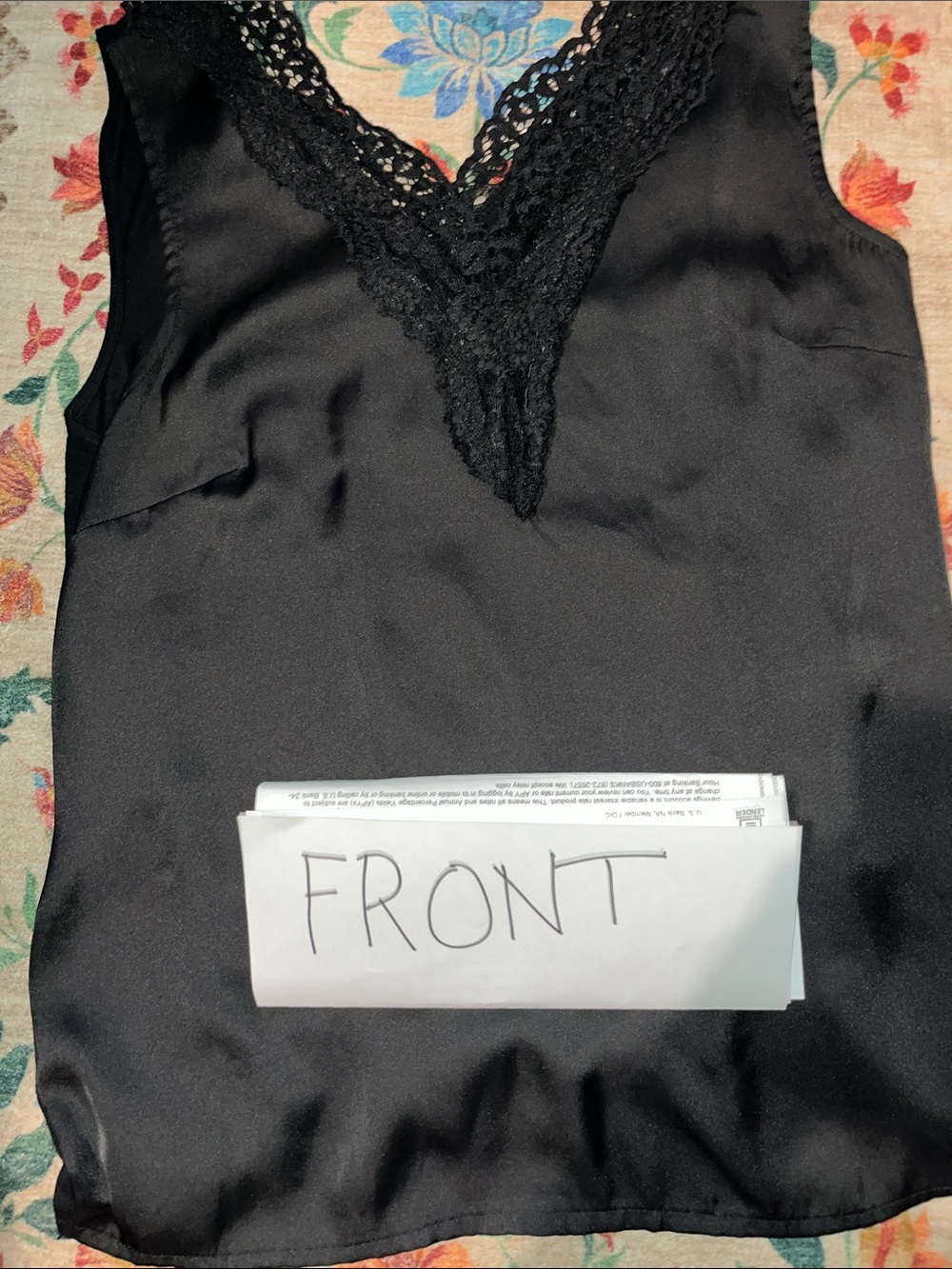#254-(M) H&M black tank deep V with lace trim, no 🏷️ tags, removed wore 1 time